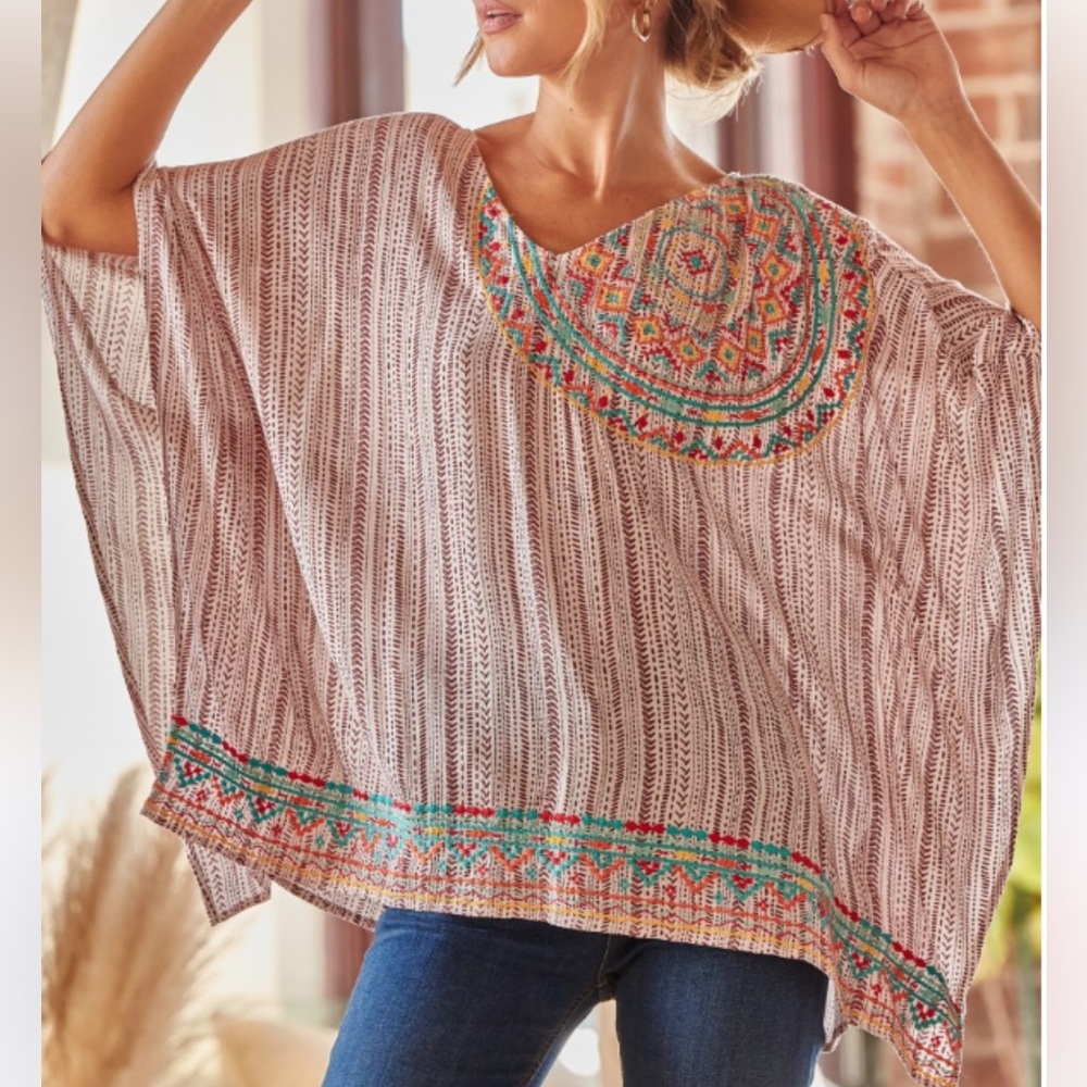 Savanna Jane Embroidered Boho Western Oversized Poncho Kimono Top NWT 2X/3X‎
